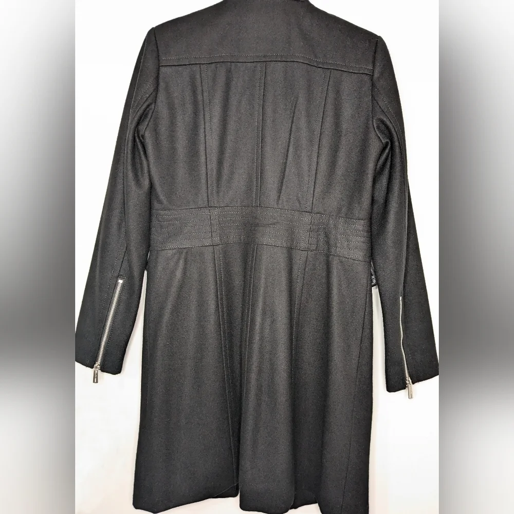 Stunning Kenneth Cole NY Black Stand Collar Wool Blend Walker Coat - Picture 4 of 11